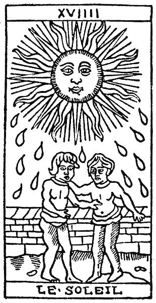 TAROT CARD: THE SUN. The Sun (Happiness). Woodcut, French, 16th century