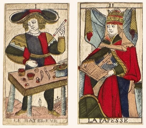 TAROT CARDS, c1700. The first two atouts of a tarot series, 18th century