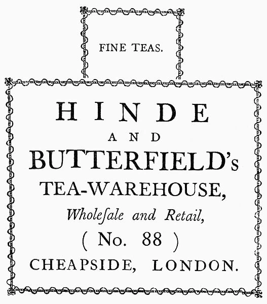 TEA DEALERs LABEL, 1780. Letterpress label used by a London, England, tea dealer