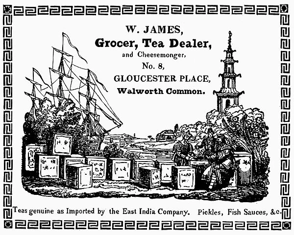 TEA DEALERs LABEL, 1820. English grocers label, c1820