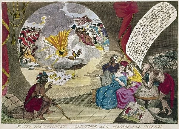 The Tea-Tax Tempest, or the Anglo-American Revolution. English cartoon by W. Humphreys, 1783, after the 1778 original, referring the the Boston Tea Party of 1773