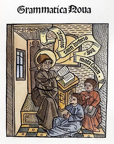 TEACHER AND STUDENTS, 1491. Woodcut titlepage to Nicolaus Perrottus Grammatica nova