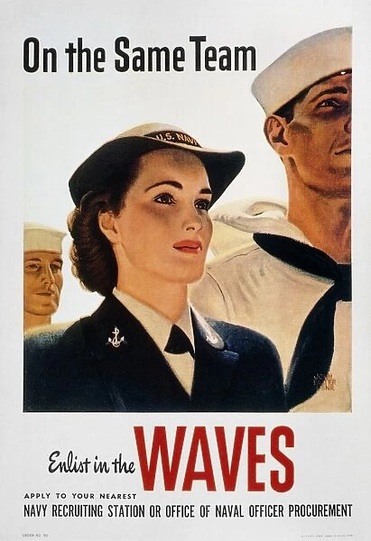 On the Same Team. American World War II recruiting poster for the WAVES (Women Accepted for Volunteer Emergency Service)