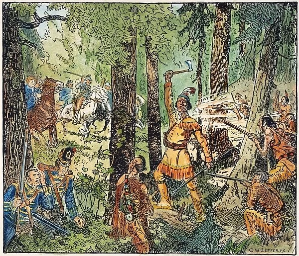 TECUMSEH: BATTLECRY, 1813. Tecumseh exhorting his warriors at the Battle of the Thames in 1813