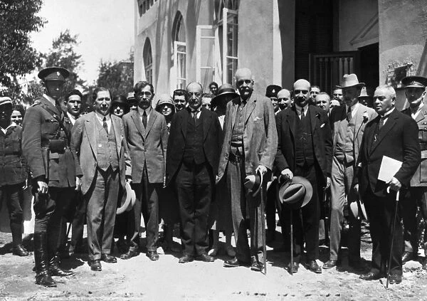 TEL AVIV: ZIONISTS, c1925. Left to right, beside the guard: Meir Dizengoff, Cheim Weizmann