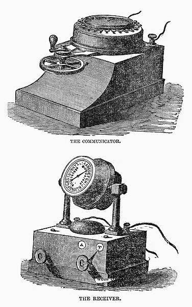 TELEGRAPH, 1860. Communicator and receiver of the military telegraph machine developed