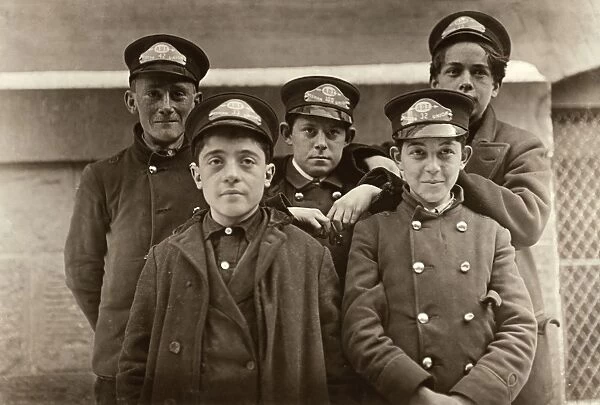 TELEGRAPH MESSENGERS, 1909. Five young Western Union messengers in Hartford, Connecticut