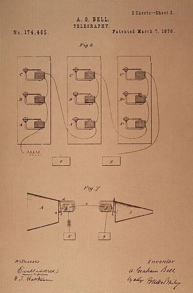 TELEPHONE: PATENT. Patent drawing, dated March 7, 1876, for Alexander Graham Bell s