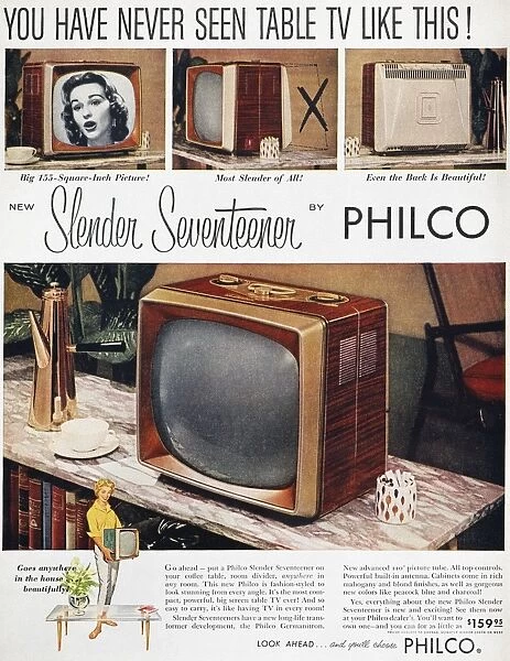 TELEVISION AD, 1957. Philco television advertisement from an American magazine, 1957