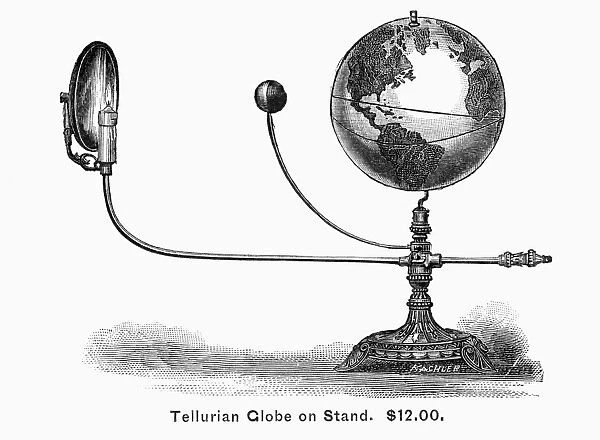 TELLURIAN GLOBE. A catalogue advertisement for a Tellurian Globe. Wood engraving, 19th century