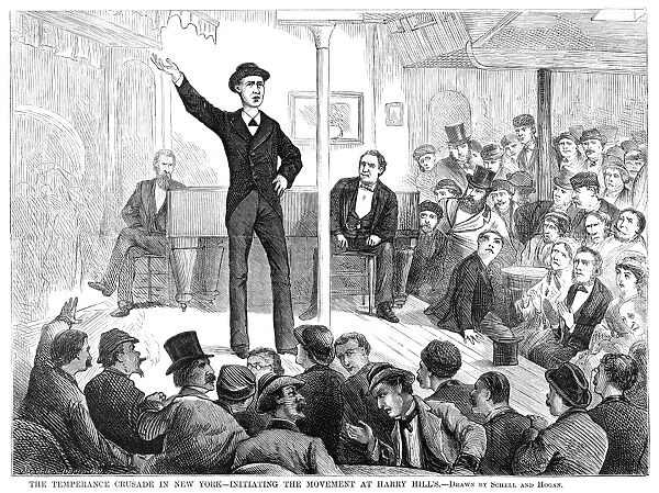 TEMPERANCE MOVEMENT, 1874. A speaker at a temperance meeting held on the stage