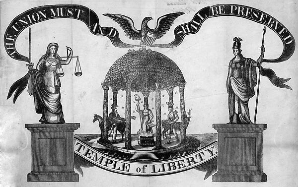 TEMPLE OF LIBERTY, 1834. Woodcut by Jared W. Bell, 1834