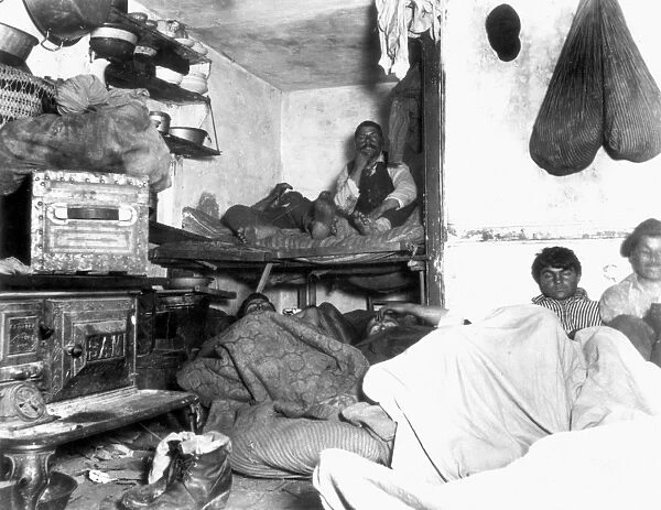 TENEMENT LIFE, NYC, c1889. Lodgers in a Bayard Street tenement. Photograph, c1889, by Jacob Riis