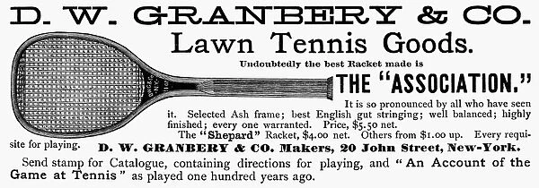 TENNIS, 1887. American magazine advertisement