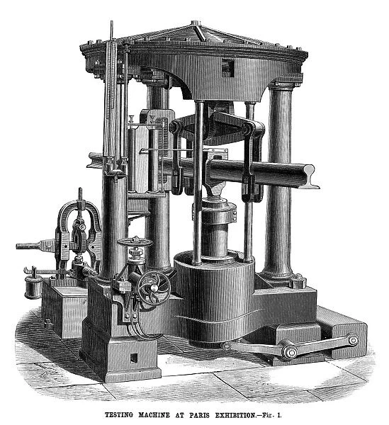 TESTING MACHINE, 1878. A universal testing machine, used to test the tensile