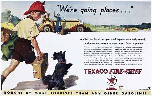 TEXACO ADVERTISEMENT, 1934. American advertisement for Texaco gasoline and motor oil, 1934
