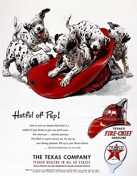 TEXACO ADVERTISEMENT, 1951. American advertisement for Texaco Fire Chief gasoline, 1951