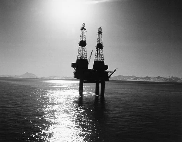 A Texaco offshore oil platform in Cook Inlet on Alaskas southern coast, late 1960s