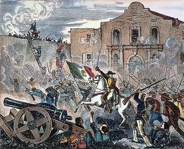 TEXAS: THE ALAMO, 1836. The storming of the Alamo at San Antonio, Texas, 23 February 1836 by General Santa Anna and his troops. American engraving, 19th century