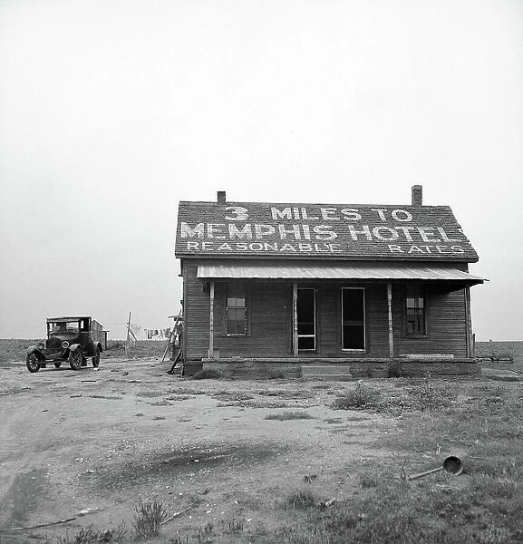 TEXAS: HOTEL, 1937. Sign for a hotel in Memphis, Texas. Photograph by Dorothea Lange