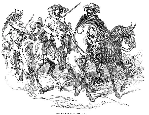 TEXAS RANGERS, 1842. Texan mounted militia. Line engraving, 1842