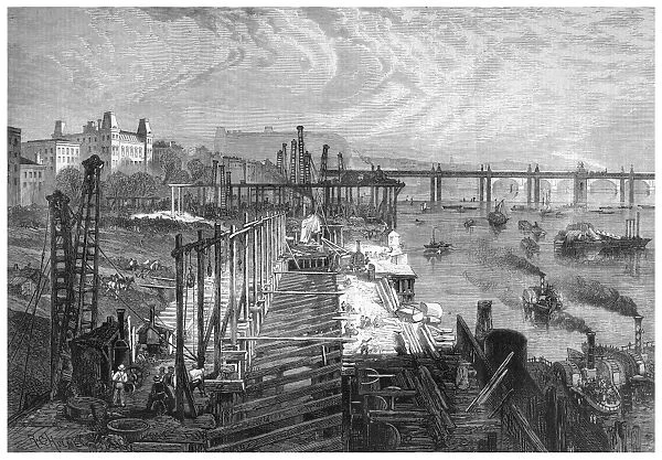 THAMES EMBANKMENT, 1865. Contstruction of the Thames River embankment, as seen