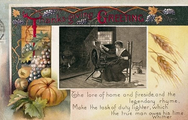 THANKSGIVING CARD, 1909. American postcard, 1909