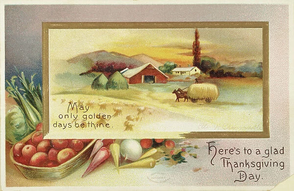THANKSGIVING CARD, c1910. Heres to a glad Thanksgiving Day. American greeting card, c1910