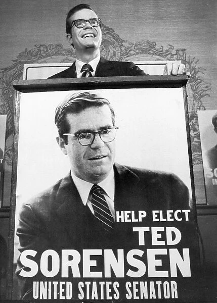 THEODORE C. SORENSEN (1928-). American politician and lawyer. Sorensen announcing his candidacy for a Senate seat from New York. Photographed 1970