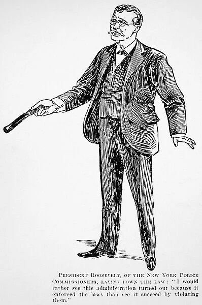 Theodore Roosevelt laying down the law when he was Police Commissioner of New York City. American cartoon, 1895