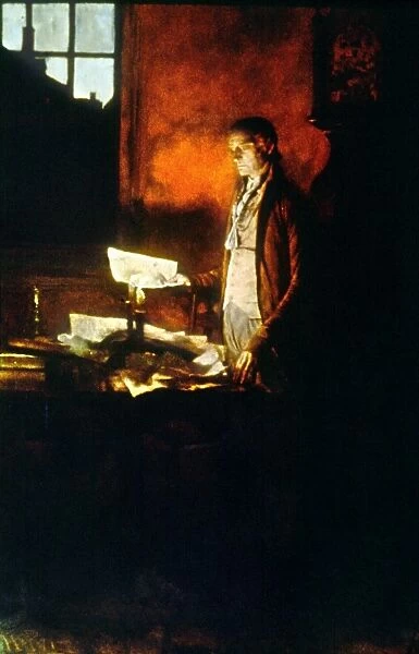 THOMAS JEFFERSON (1743-1826). Third President of the United States. Jefferson writing the Declaration of Independence. Oil on canvas, 1898, by Howard Pyle