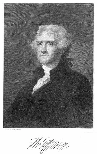 THOMAS JEFFERSON (1743-1826). Third President of the United States. Wood engraving after a painting by Gilbert Stuart, 18th century