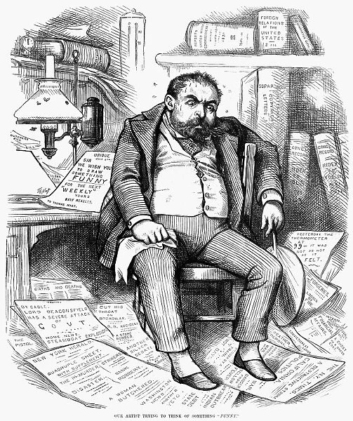 THOMAS NAST (1840-1902). American cartonist. Our Artist Trying to Think of Something Funny