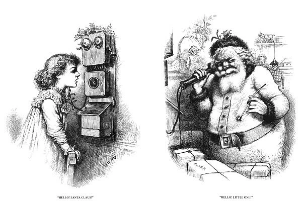THOMAS NAST: SANTA CLAUS. Hello, Santa Claus! Hello, Little One! Engraving by Thomas Nast
