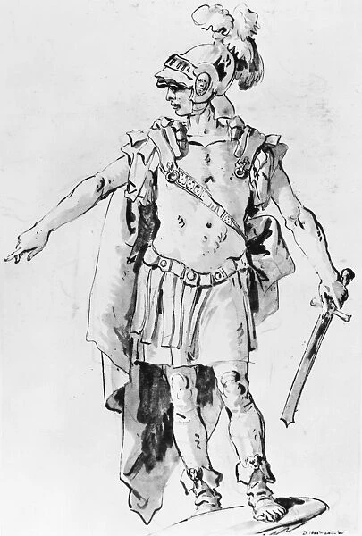 TIEPOLO: ROMAN SOLDIER. Roman soldier. Pen and wash drawing by Giovanni Battista Tiepolo