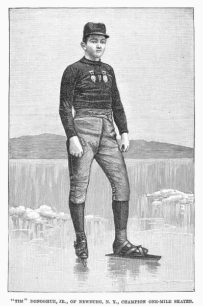 Tim Donoghue, Jr. of Newburgh, New York, champion one-mile skater. Line engraving, 1880