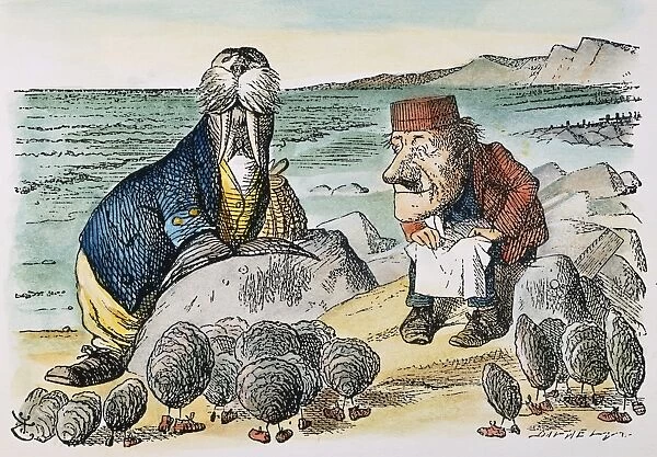 The time has come, the Walrus told the Carpenter and the Oysters, to talk of many things : after the design by Sir John Tenniel for the first edition of Lewis Carrolls Through the Looking Glass