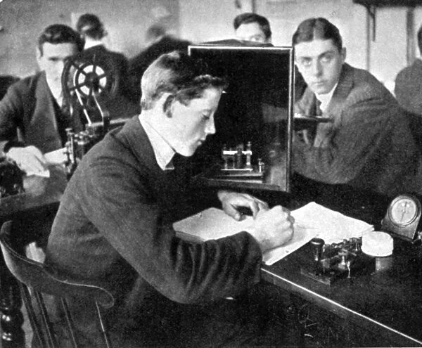 TITANIC: HAROLD COTTAM. The wireless operator of the Carpathia who heard the distress call sent by the Titanic, 1912. Shown here as a student at the British School of Telegraphy