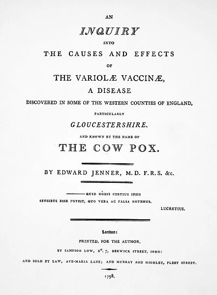 Title page of Edward Jenners announcement of the discovery of vaccination