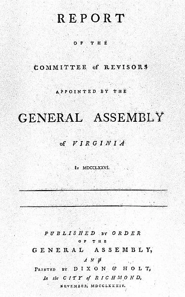 Title page of the Report of the Committee of Revisors Appointed by the General Assembly of Virginia, 1776, but not published until 1784