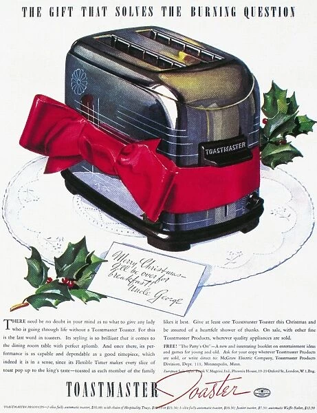 TOASTER AD, 1937. American advertisement, 1937, for the Toastmaster automatic pop-up toaster