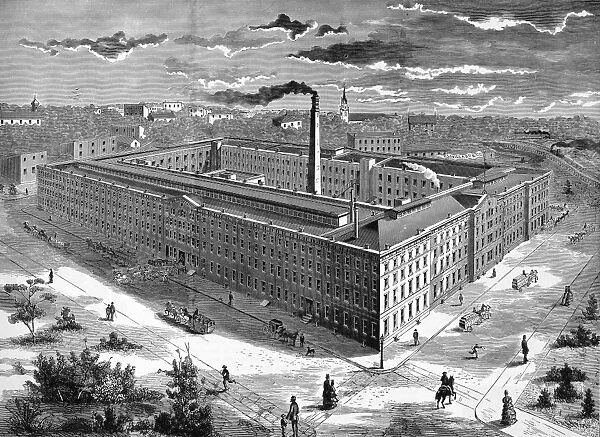 TOBACCO FACTORY, 1876. P. Lorillard & Co.s tobacco factory in Jersey City, New Jersey. Line engraving, 1876