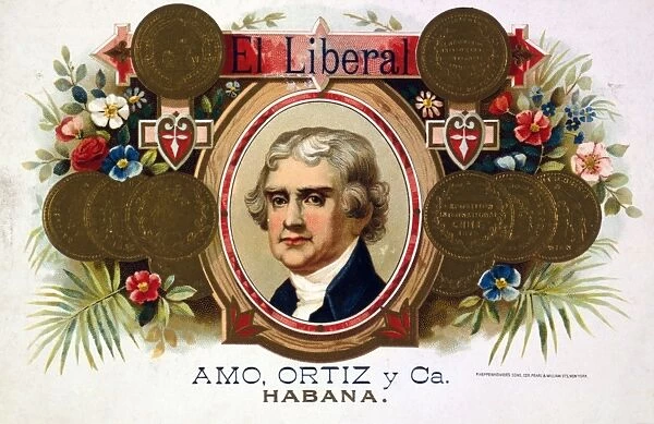 TOBACCO LABEL, c1900. Label for Cuban tobacoo featuring a portrait of Thomas Jefferson