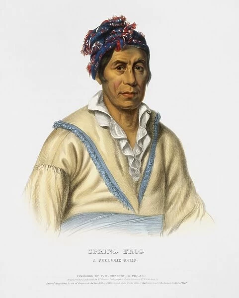 Tooan Tuh, or Spring Frog. Cherokee Native American chief. Lithgoraph, American, 1836, after a painting by Charles Bird King