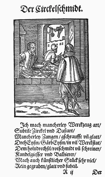 TOOLMAKERs SHOP, 1568. Woodcut, 1568, by Jost Amman