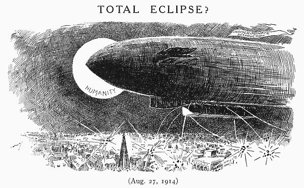 Total Eclipse? American anti-war cartoon, 1914, by Luther Daniels Bradley, remarking on the potential of the airship to wreak indiscriminate destruction on humanity
