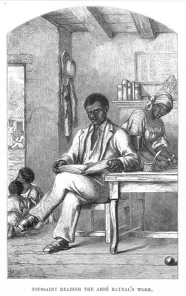 TOUSSAINT L OUVERTURE (1743-1803). Pierre Dominique Toussaint L Ouverture. Haitian general and liberator. Wood engraving, 1853, depicting L Ouverture reading a work on political science