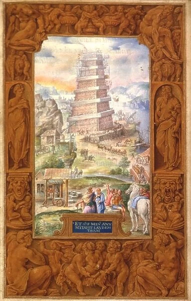 TOWER OF BABEL, 1546. Italian ms. illumination, 1546