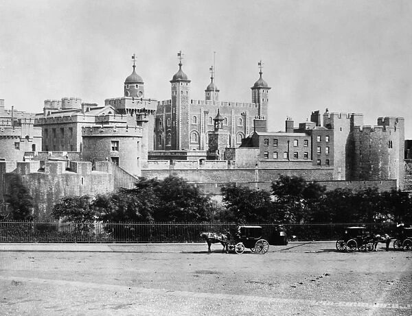 TOWER OF LONDON, 1890s. View of the Tower of London, dominated by the White Tower, dating to 1078