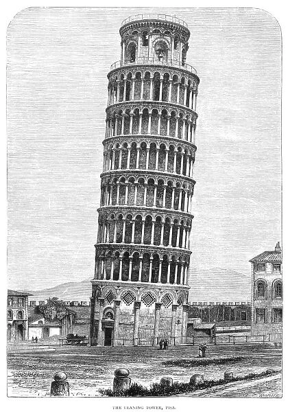 TOWER OF PISA, ITALY. Wood engraving, 19th century